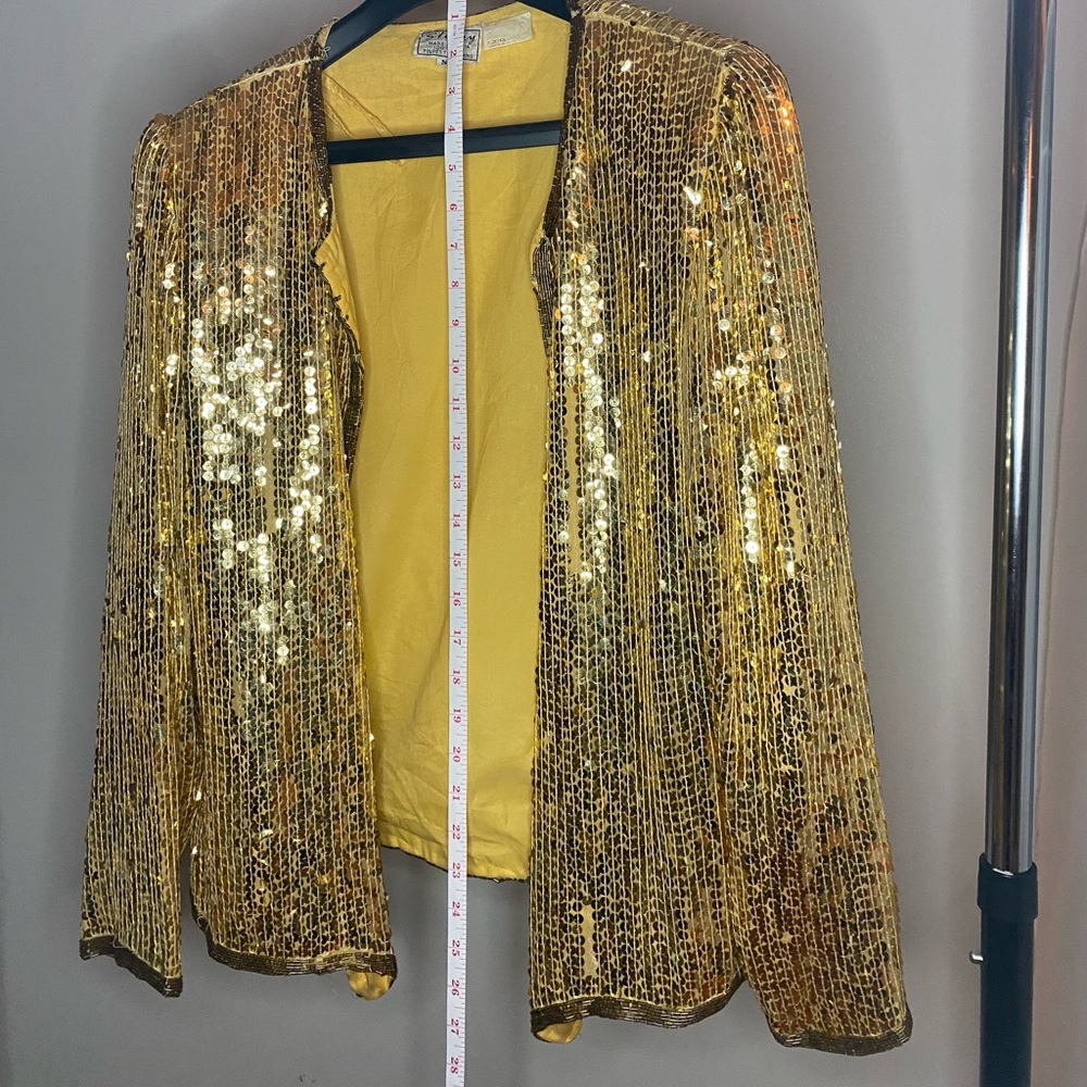 Vintaeg Stenay Silk Sequin Beaded Jacket Gold 80s, size Small, Holiday Party